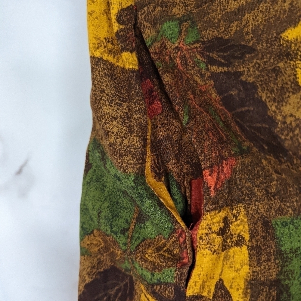 🖤  Vintage handmade peasant dress brown leaF autumn cottagecore Prairie - Picture 3 of 9